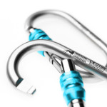 oval steel carabiner with blue ring nut
