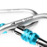 oval steel carabiner with blue ring nut