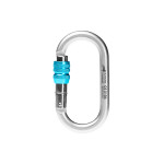 oval steel carabiner with blue ring nut